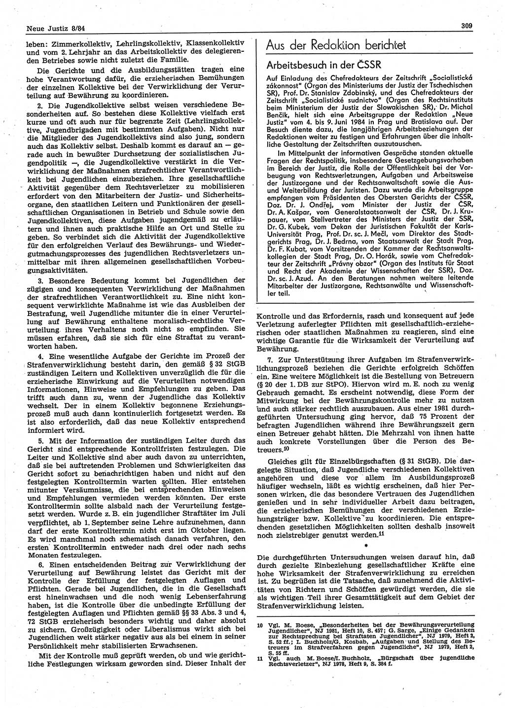 Neue Justiz (NJ), Zeitschrift für sozialistisches Recht und Gesetzlichkeit [Deutsche Demokratische Republik (DDR)], 38. Jahrgang 1984, Seite 309 (NJ DDR 1984, S. 309)