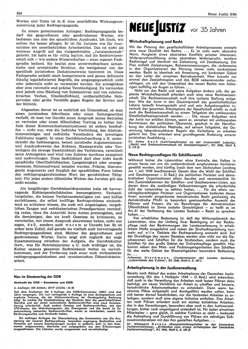 Neue Justiz (NJ), Zeitschrift für sozialistisches Recht und Gesetzlichkeit [Deutsche Demokratische Republik (DDR)], 38. Jahrgang 1984, Seite 324 (NJ DDR 1984, S. 324)