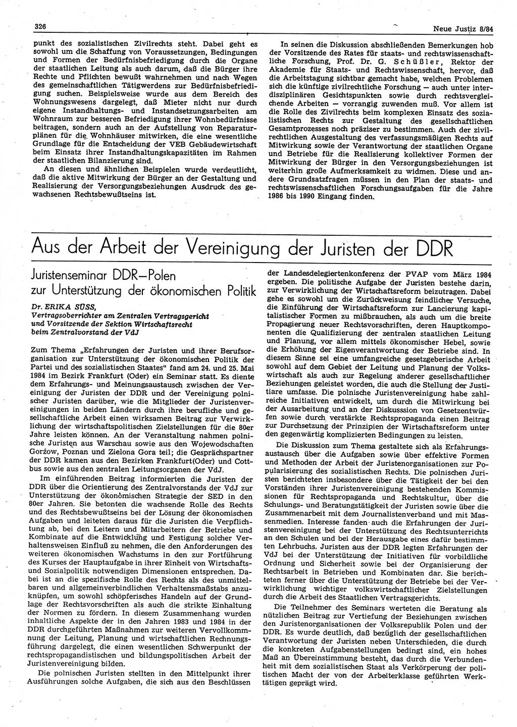 Neue Justiz (NJ), Zeitschrift für sozialistisches Recht und Gesetzlichkeit [Deutsche Demokratische Republik (DDR)], 38. Jahrgang 1984, Seite 326 (NJ DDR 1984, S. 326)
