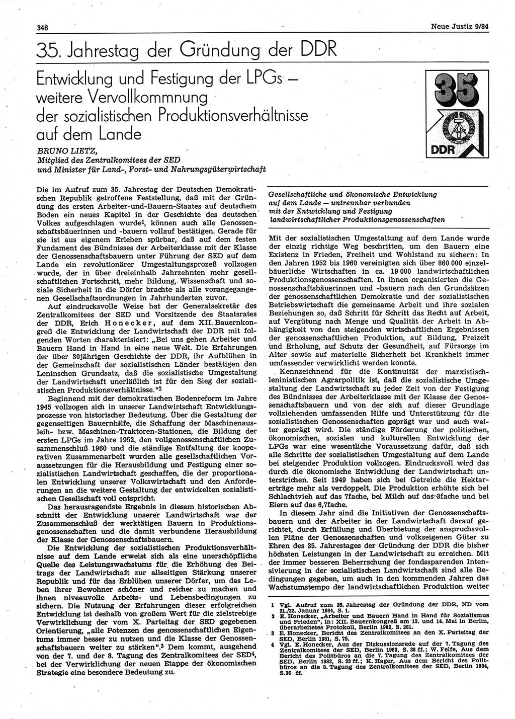 Neue Justiz (NJ), Zeitschrift für sozialistisches Recht und Gesetzlichkeit [Deutsche Demokratische Republik (DDR)], 38. Jahrgang 1984, Seite 346 (NJ DDR 1984, S. 346)