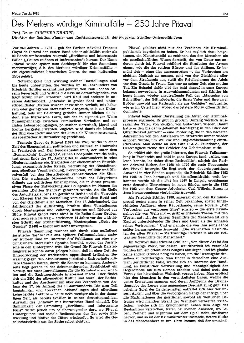 Neue Justiz (NJ), Zeitschrift für sozialistisches Recht und Gesetzlichkeit [Deutsche Demokratische Republik (DDR)], 38. Jahrgang 1984, Seite 353 (NJ DDR 1984, S. 353)