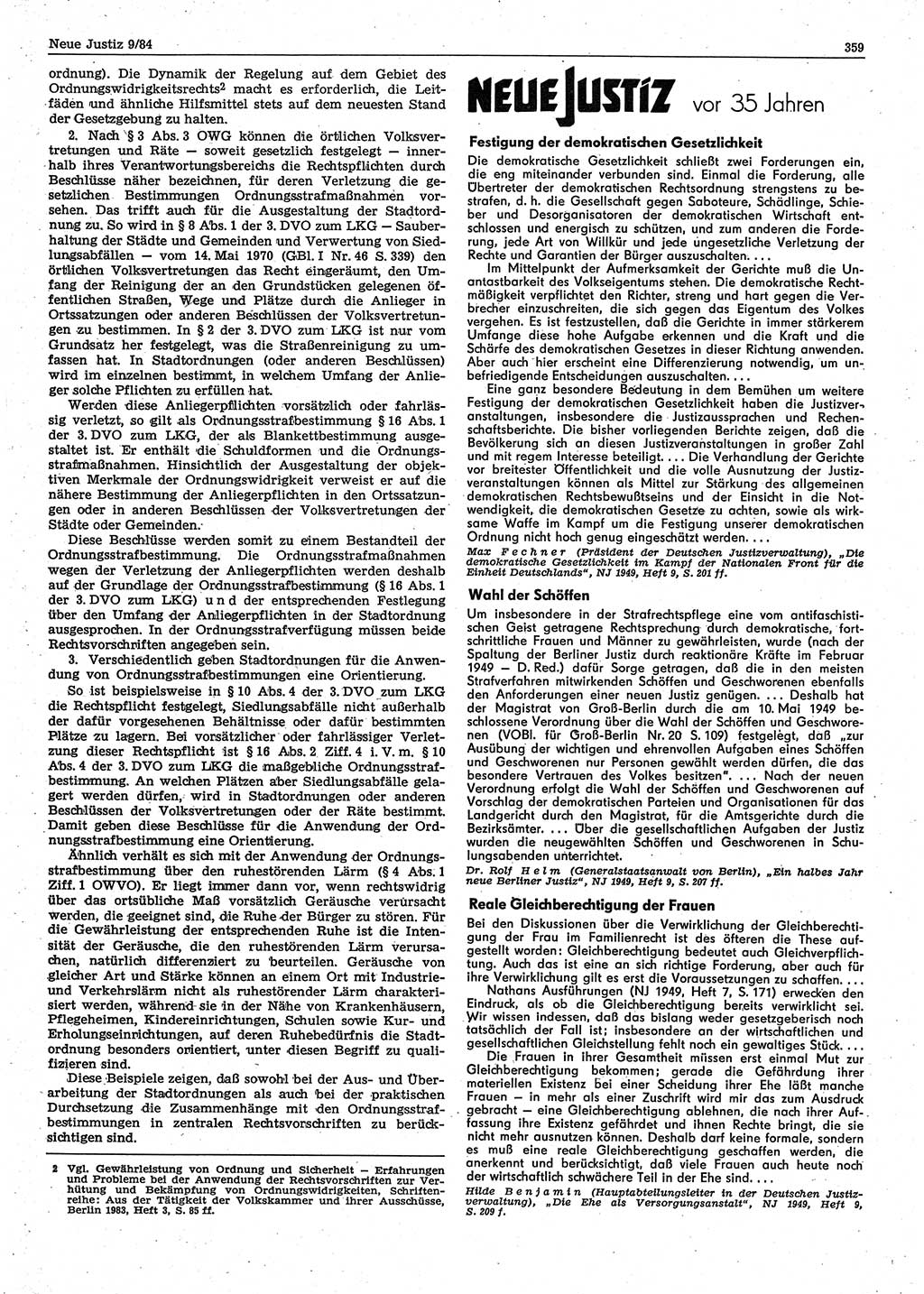 Neue Justiz (NJ), Zeitschrift für sozialistisches Recht und Gesetzlichkeit [Deutsche Demokratische Republik (DDR)], 38. Jahrgang 1984, Seite 359 (NJ DDR 1984, S. 359)