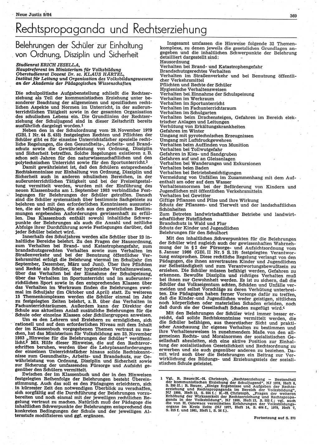 Neue Justiz (NJ), Zeitschrift für sozialistisches Recht und Gesetzlichkeit [Deutsche Demokratische Republik (DDR)], 38. Jahrgang 1984, Seite 369 (NJ DDR 1984, S. 369)