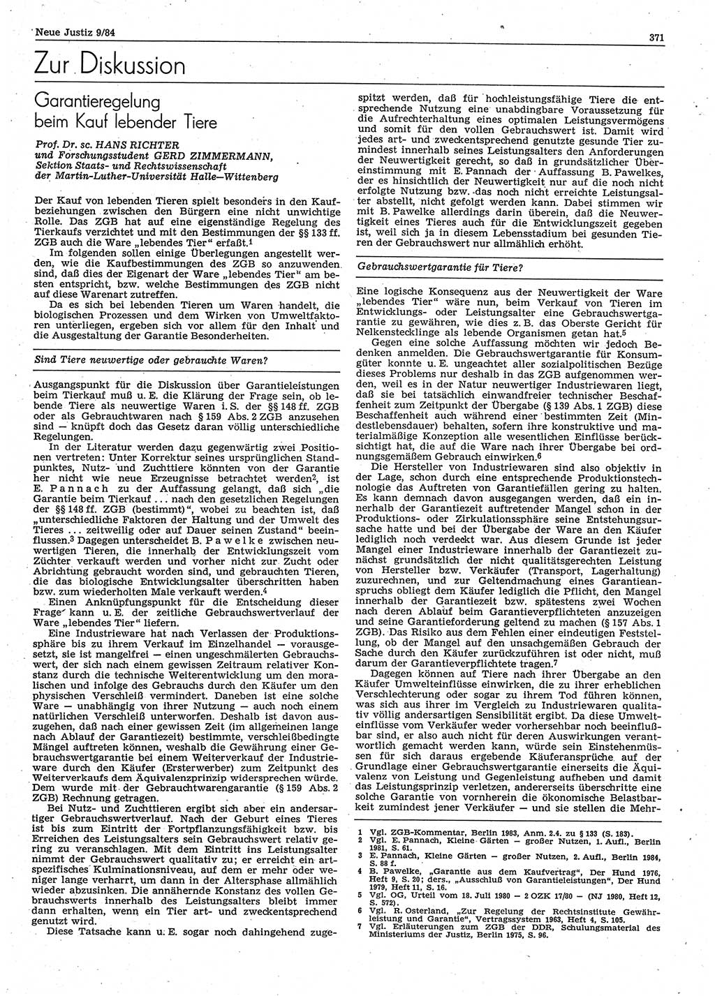 Neue Justiz (NJ), Zeitschrift für sozialistisches Recht und Gesetzlichkeit [Deutsche Demokratische Republik (DDR)], 38. Jahrgang 1984, Seite 371 (NJ DDR 1984, S. 371)