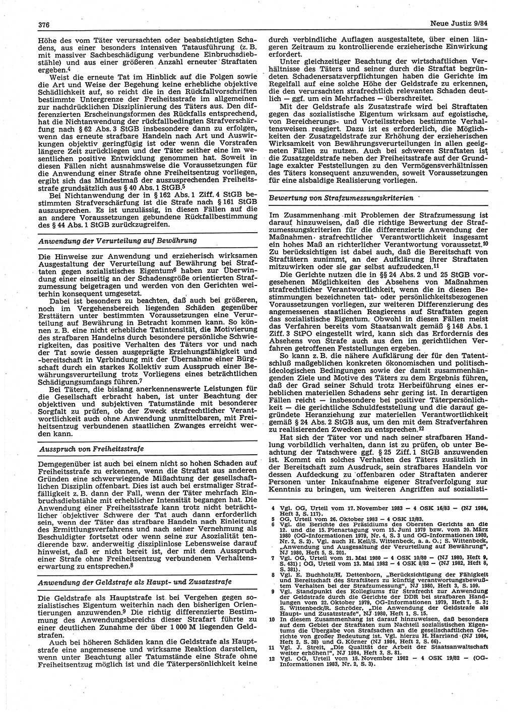 Neue Justiz (NJ), Zeitschrift für sozialistisches Recht und Gesetzlichkeit [Deutsche Demokratische Republik (DDR)], 38. Jahrgang 1984, Seite 376 (NJ DDR 1984, S. 376)