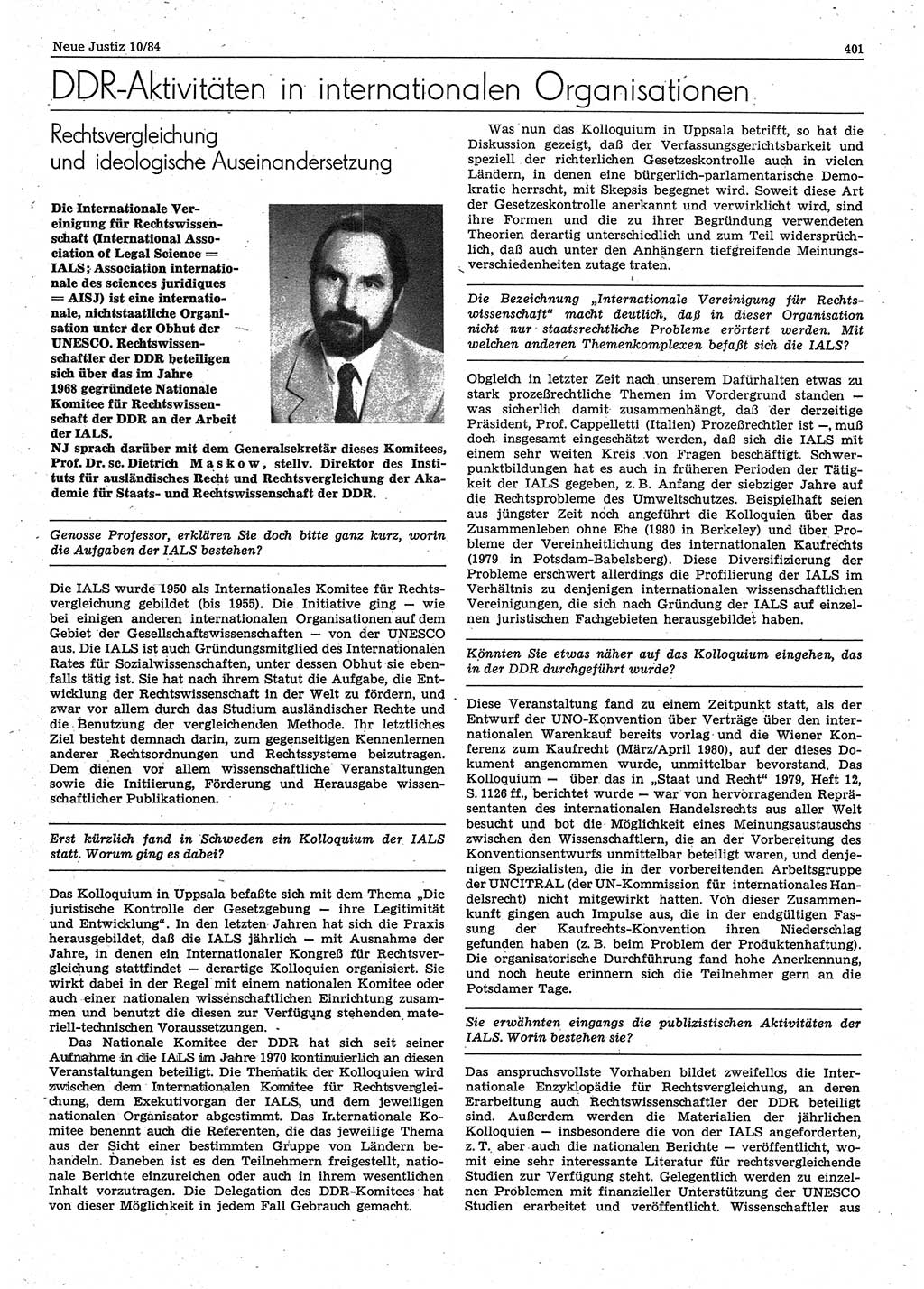 Neue Justiz (NJ), Zeitschrift für sozialistisches Recht und Gesetzlichkeit [Deutsche Demokratische Republik (DDR)], 38. Jahrgang 1984, Seite 401 (NJ DDR 1984, S. 401)