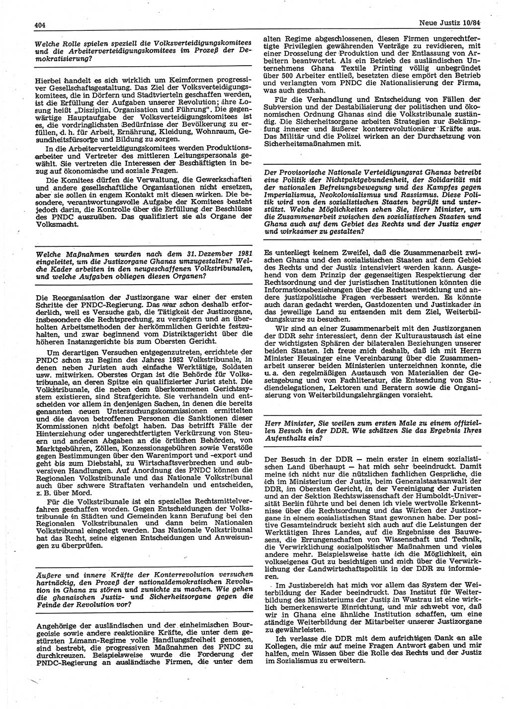 Neue Justiz (NJ), Zeitschrift für sozialistisches Recht und Gesetzlichkeit [Deutsche Demokratische Republik (DDR)], 38. Jahrgang 1984, Seite 404 (NJ DDR 1984, S. 404)