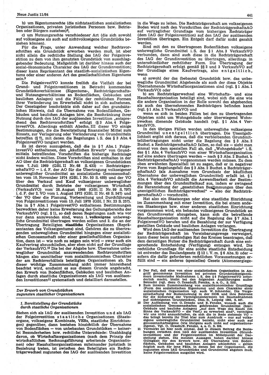 Neue Justiz (NJ), Zeitschrift für sozialistisches Recht und Gesetzlichkeit [Deutsche Demokratische Republik (DDR)], 38. Jahrgang 1984, Seite 441 (NJ DDR 1984, S. 441)