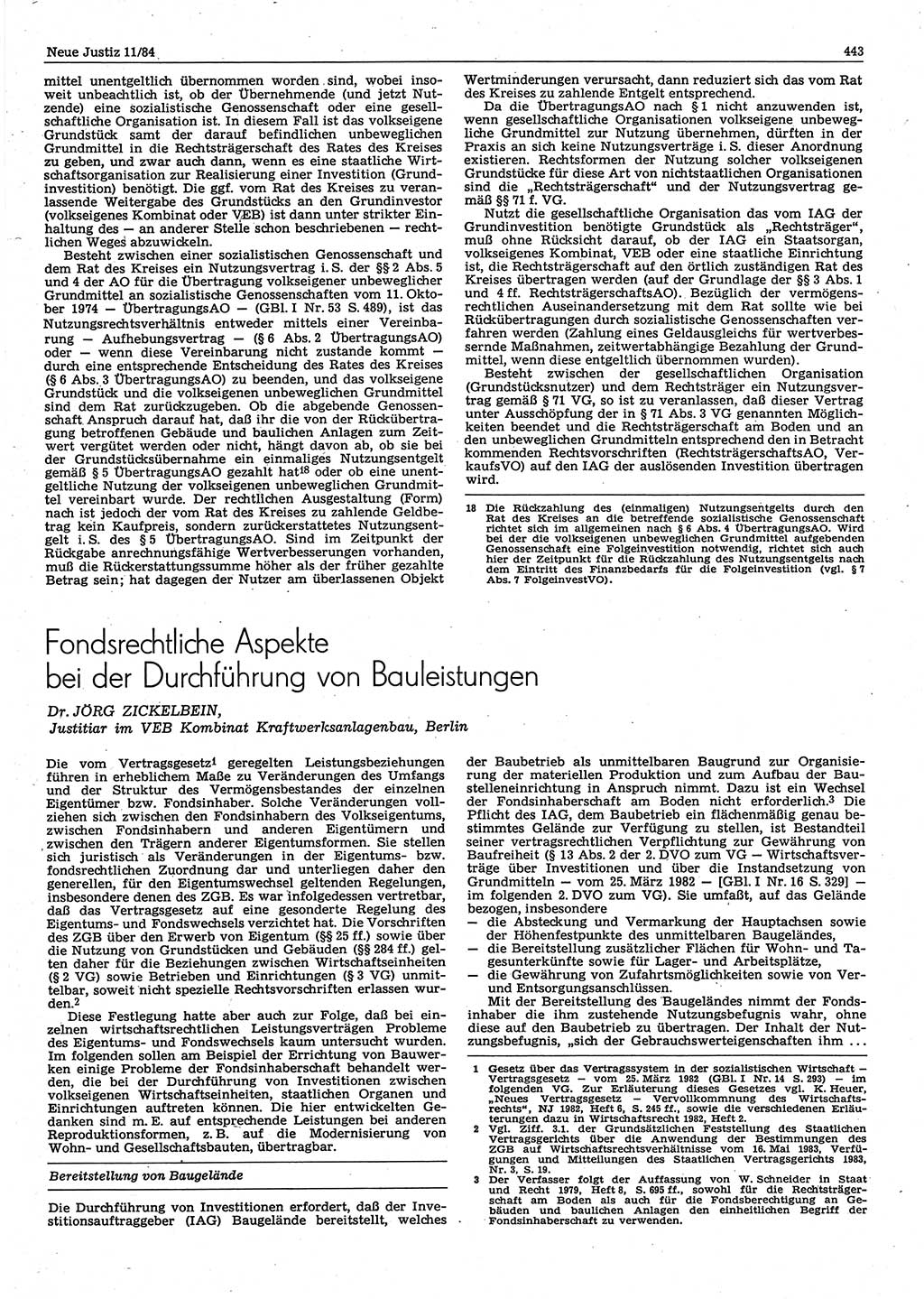 Neue Justiz (NJ), Zeitschrift für sozialistisches Recht und Gesetzlichkeit [Deutsche Demokratische Republik (DDR)], 38. Jahrgang 1984, Seite 443 (NJ DDR 1984, S. 443)