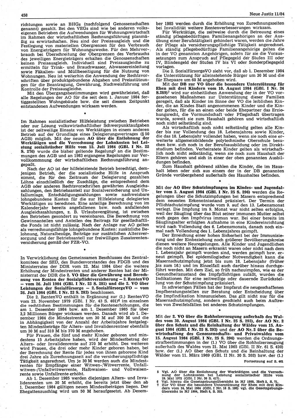 Neue Justiz (NJ), Zeitschrift für sozialistisches Recht und Gesetzlichkeit [Deutsche Demokratische Republik (DDR)], 38. Jahrgang 1984, Seite 458 (NJ DDR 1984, S. 458)