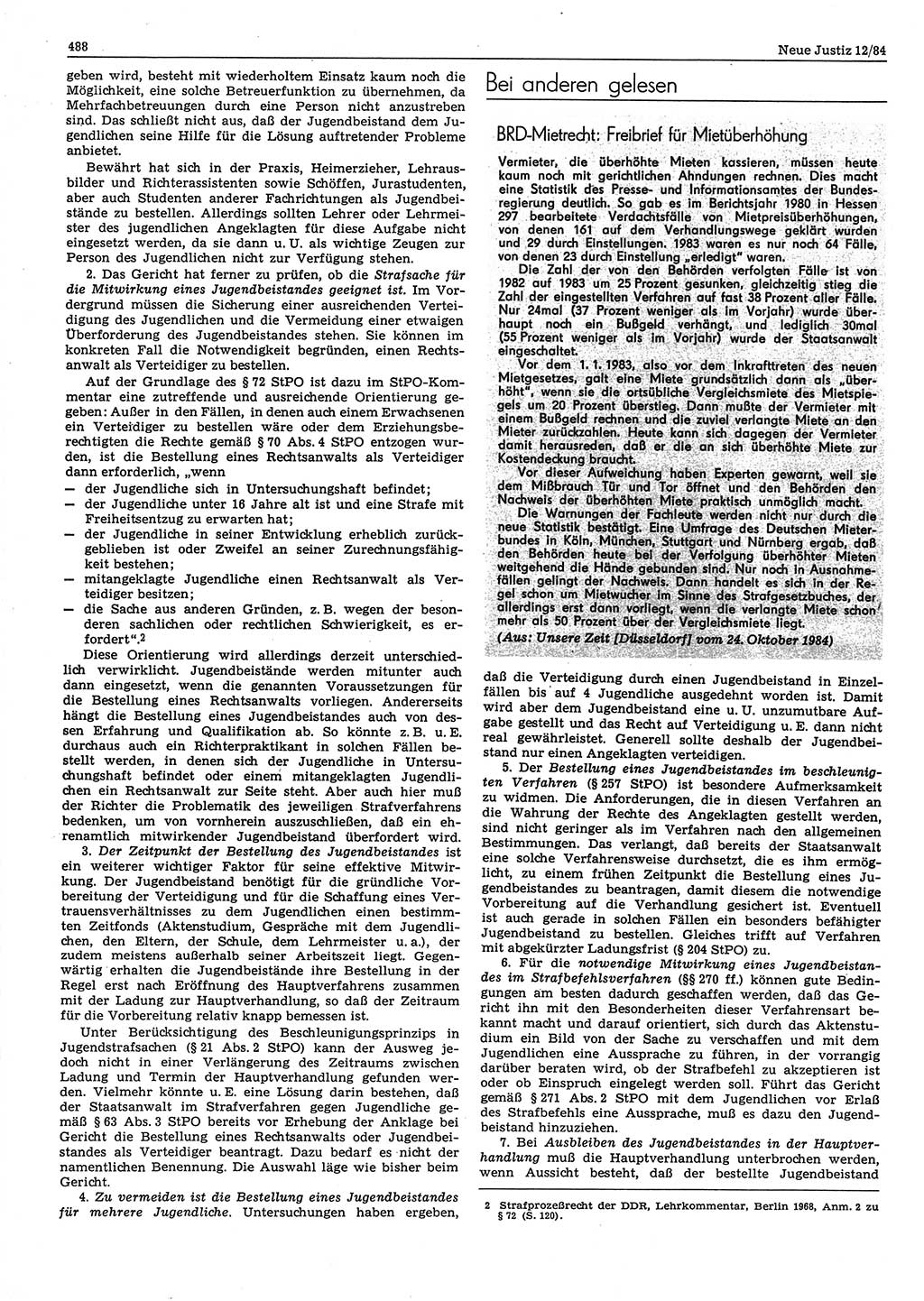 Neue Justiz (NJ), Zeitschrift für sozialistisches Recht und Gesetzlichkeit [Deutsche Demokratische Republik (DDR)], 38. Jahrgang 1984, Seite 488 (NJ DDR 1984, S. 488)