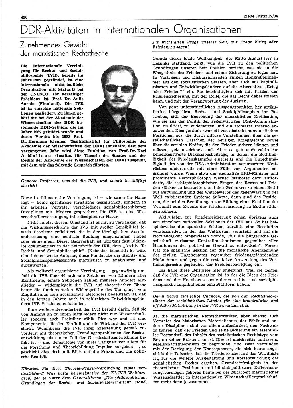 Neue Justiz (NJ), Zeitschrift für sozialistisches Recht und Gesetzlichkeit [Deutsche Demokratische Republik (DDR)], 38. Jahrgang 1984, Seite 490 (NJ DDR 1984, S. 490)