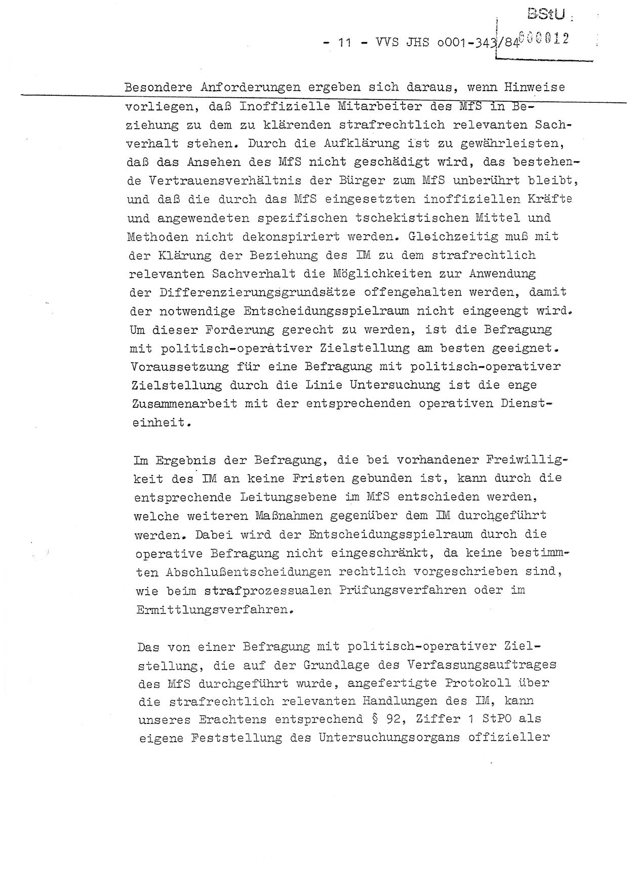 Diplomarbeit, Oberleutnant Bernd Michael (HA Ⅸ/5), Oberleutnant Peter Felber (HA IX/5), Ministerium für Staatssicherheit (MfS) [Deutsche Demokratische Republik (DDR)], Juristische Hochschule (JHS), Vertrauliche Verschlußsache (VVS) o001-343/84, Potsdam 1985, Seite 11 (Dipl.-Arb. MfS DDR JHS VVS o001-343/84 1985, S. 11)