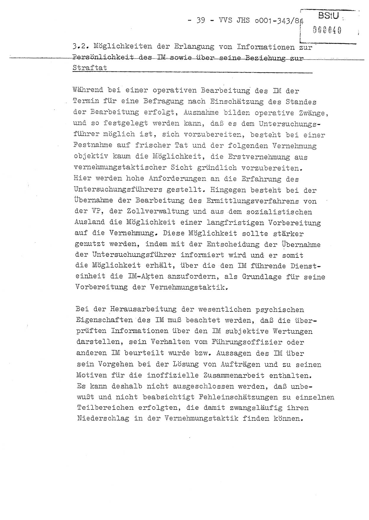 Diplomarbeit, Oberleutnant Bernd Michael (HA Ⅸ/5), Oberleutnant Peter Felber (HA IX/5), Ministerium für Staatssicherheit (MfS) [Deutsche Demokratische Republik (DDR)], Juristische Hochschule (JHS), Vertrauliche Verschlußsache (VVS) o001-343/84, Potsdam 1985, Seite 39 (Dipl.-Arb. MfS DDR JHS VVS o001-343/84 1985, S. 39)