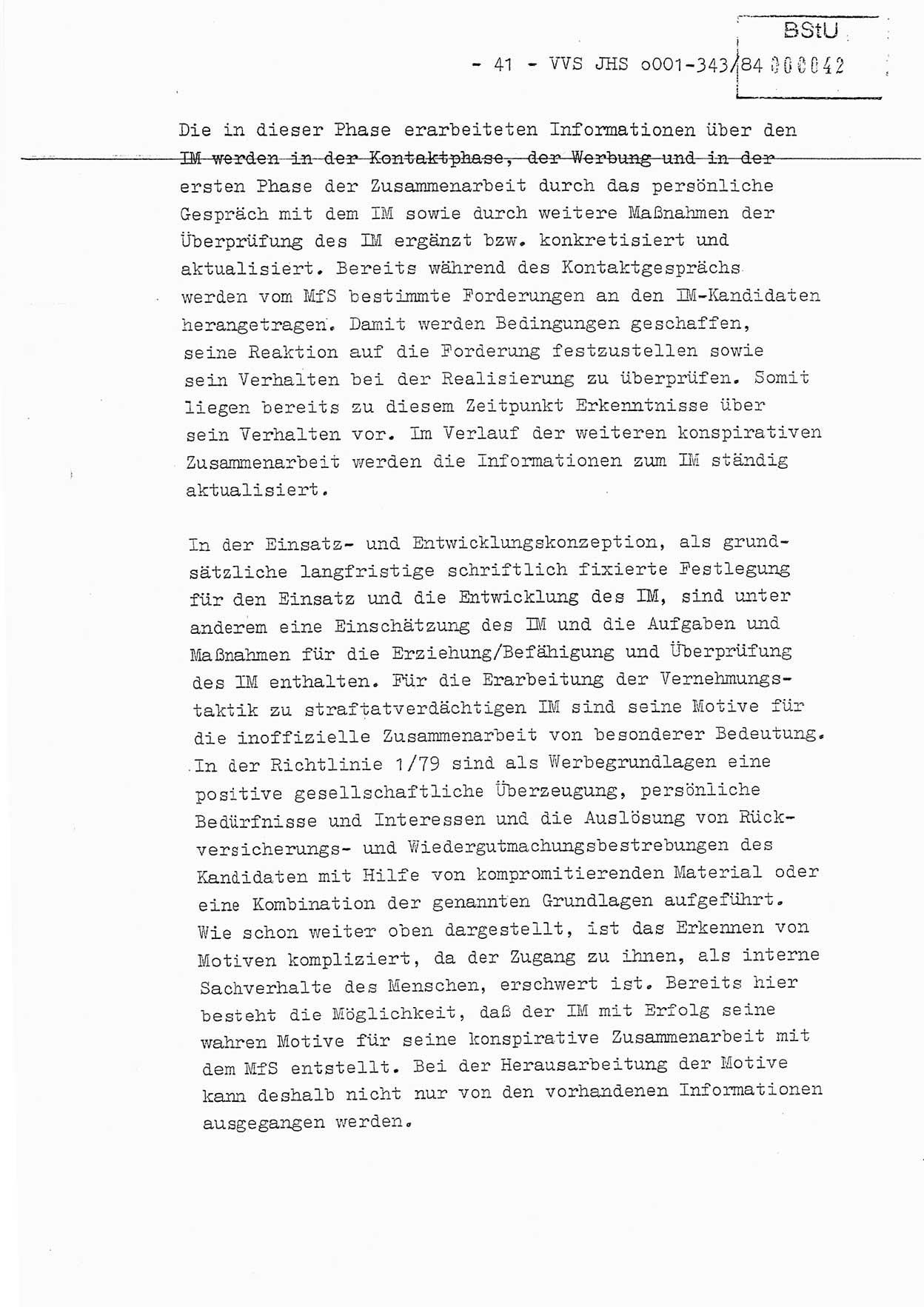 Diplomarbeit, Oberleutnant Bernd Michael (HA Ⅸ/5), Oberleutnant Peter Felber (HA IX/5), Ministerium für Staatssicherheit (MfS) [Deutsche Demokratische Republik (DDR)], Juristische Hochschule (JHS), Vertrauliche Verschlußsache (VVS) o001-343/84, Potsdam 1985, Seite 41 (Dipl.-Arb. MfS DDR JHS VVS o001-343/84 1985, S. 41)