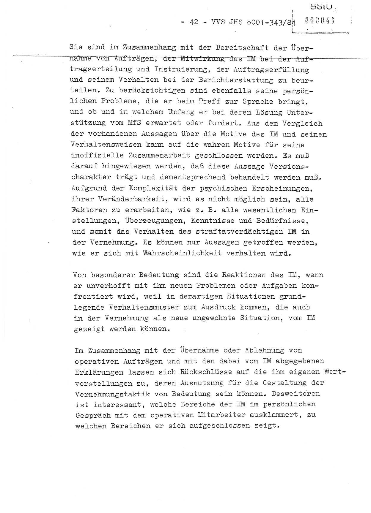 Diplomarbeit, Oberleutnant Bernd Michael (HA Ⅸ/5), Oberleutnant Peter Felber (HA IX/5), Ministerium für Staatssicherheit (MfS) [Deutsche Demokratische Republik (DDR)], Juristische Hochschule (JHS), Vertrauliche Verschlußsache (VVS) o001-343/84, Potsdam 1985, Seite 42 (Dipl.-Arb. MfS DDR JHS VVS o001-343/84 1985, S. 42)