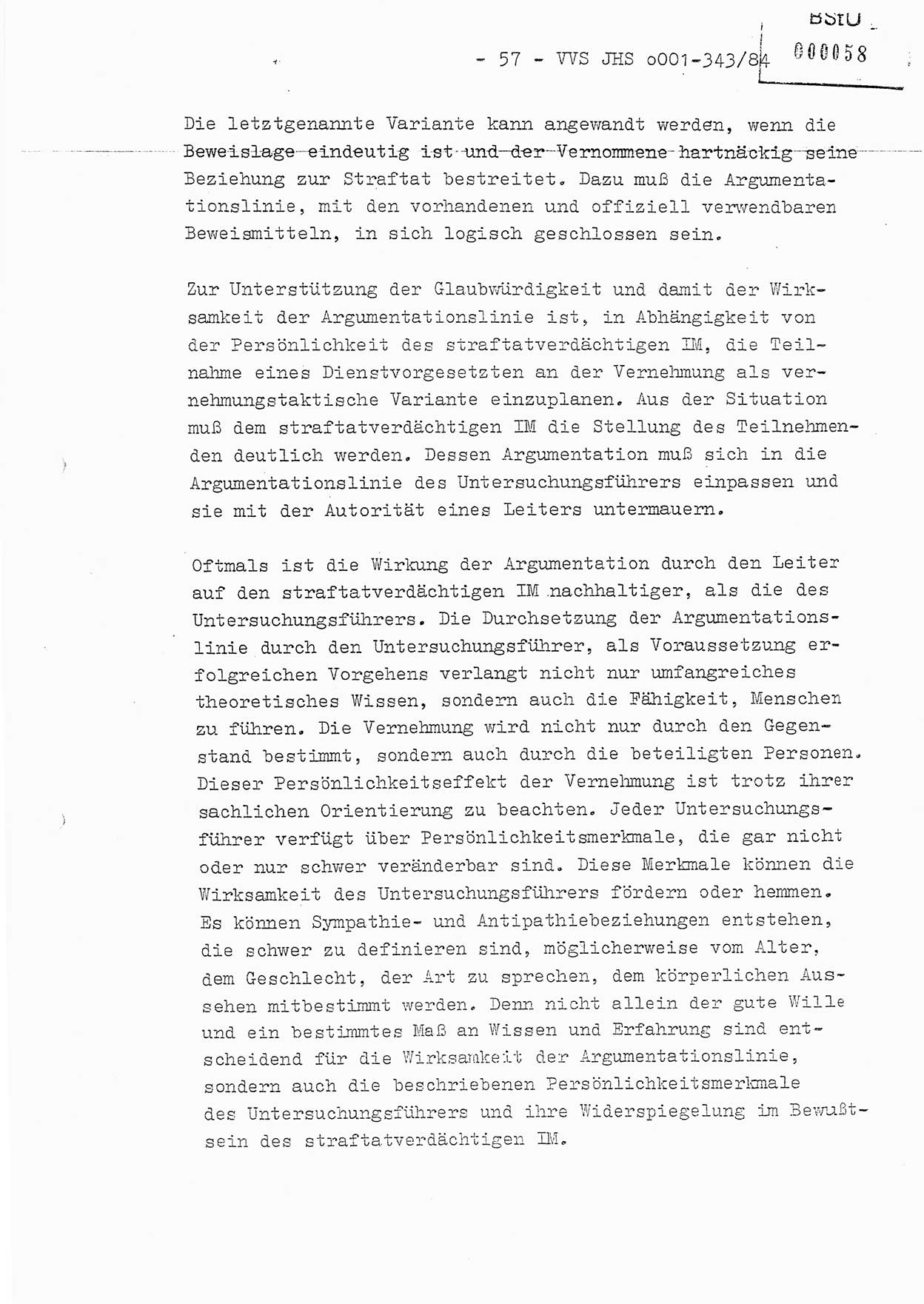 Diplomarbeit, Oberleutnant Bernd Michael (HA Ⅸ/5), Oberleutnant Peter Felber (HA IX/5), Ministerium für Staatssicherheit (MfS) [Deutsche Demokratische Republik (DDR)], Juristische Hochschule (JHS), Vertrauliche Verschlußsache (VVS) o001-343/84, Potsdam 1985, Seite 57 (Dipl.-Arb. MfS DDR JHS VVS o001-343/84 1985, S. 57)