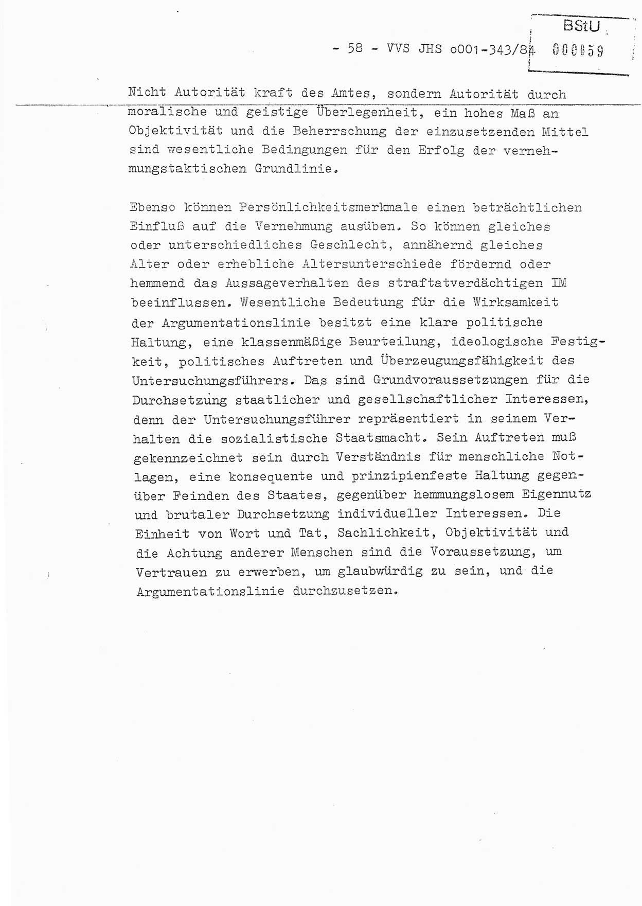 Diplomarbeit, Oberleutnant Bernd Michael (HA Ⅸ/5), Oberleutnant Peter Felber (HA IX/5), Ministerium für Staatssicherheit (MfS) [Deutsche Demokratische Republik (DDR)], Juristische Hochschule (JHS), Vertrauliche Verschlußsache (VVS) o001-343/84, Potsdam 1985, Seite 58 (Dipl.-Arb. MfS DDR JHS VVS o001-343/84 1985, S. 58)