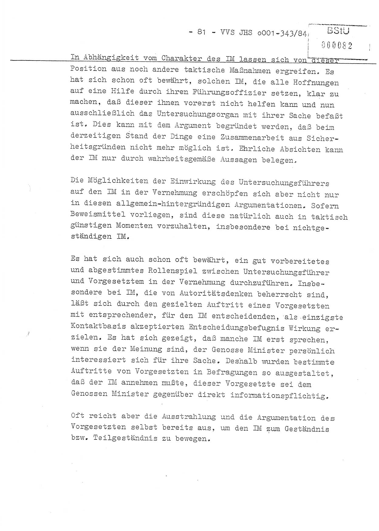 Diplomarbeit, Oberleutnant Bernd Michael (HA Ⅸ/5), Oberleutnant Peter Felber (HA IX/5), Ministerium für Staatssicherheit (MfS) [Deutsche Demokratische Republik (DDR)], Juristische Hochschule (JHS), Vertrauliche Verschlußsache (VVS) o001-343/84, Potsdam 1985, Seite 81 (Dipl.-Arb. MfS DDR JHS VVS o001-343/84 1985, S. 81)