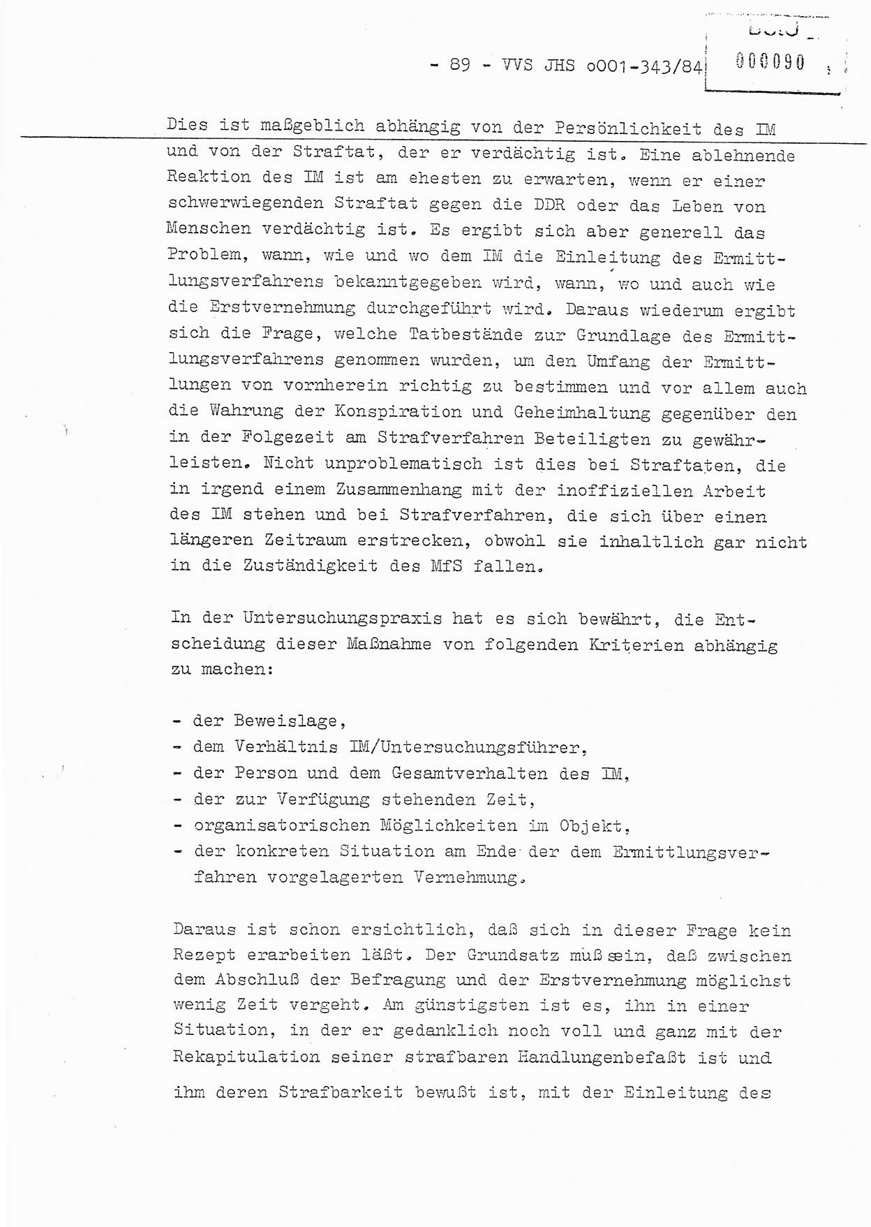 Diplomarbeit, Oberleutnant Bernd Michael (HA Ⅸ/5), Oberleutnant Peter Felber (HA IX/5), Ministerium für Staatssicherheit (MfS) [Deutsche Demokratische Republik (DDR)], Juristische Hochschule (JHS), Vertrauliche Verschlußsache (VVS) o001-343/84, Potsdam 1985, Seite 89 (Dipl.-Arb. MfS DDR JHS VVS o001-343/84 1985, S. 89)