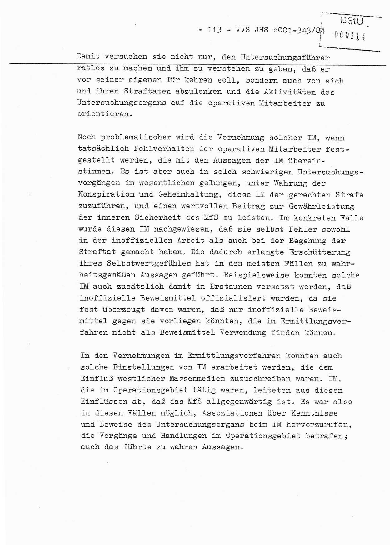 Diplomarbeit, Oberleutnant Bernd Michael (HA Ⅸ/5), Oberleutnant Peter Felber (HA IX/5), Ministerium für Staatssicherheit (MfS) [Deutsche Demokratische Republik (DDR)], Juristische Hochschule (JHS), Vertrauliche Verschlußsache (VVS) o001-343/84, Potsdam 1985, Seite 113 (Dipl.-Arb. MfS DDR JHS VVS o001-343/84 1985, S. 113)