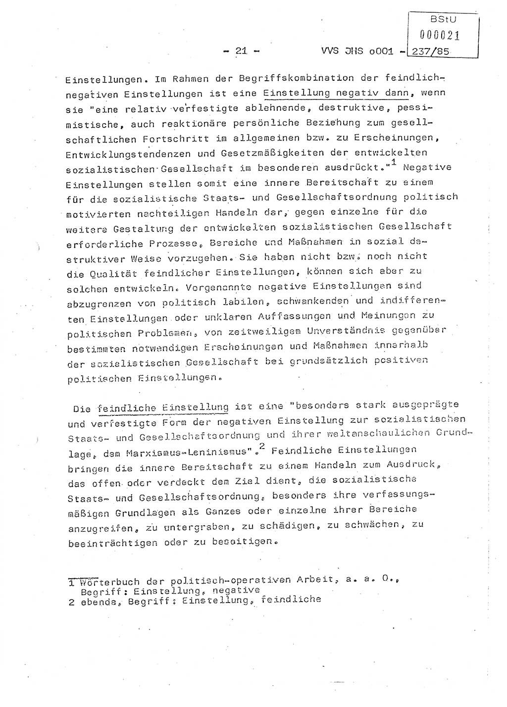 Dissertation Oberstleutnant Peter Jakulski (JHS), Oberstleutnat Christian Rudolph (HA Ⅸ), Major Horst Böttger (ZMD), Major Wolfgang Grüneberg (JHS), Major Albert Meutsch (JHS), Ministerium für Staatssicherheit (MfS) [Deutsche Demokratische Republik (DDR)], Juristische Hochschule (JHS), Vertrauliche Verschlußsache (VVS) o001-237/85, Potsdam 1985, Seite 21 (Diss. MfS DDR JHS VVS o001-237/85 1985, S. 21)