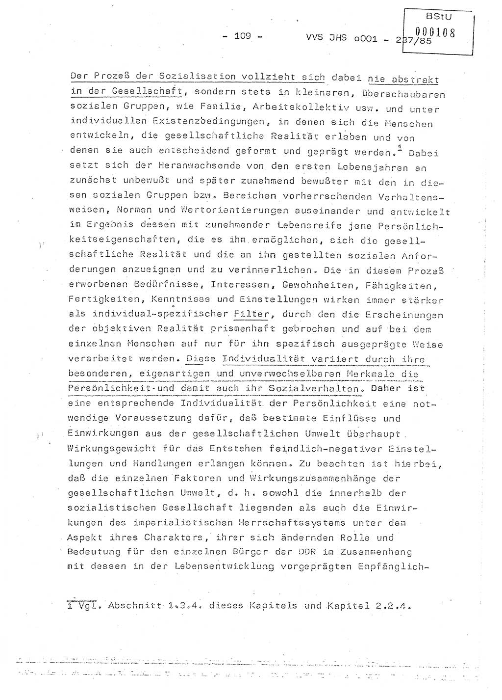 Dissertation Oberstleutnant Peter Jakulski (JHS), Oberstleutnat Christian Rudolph (HA Ⅸ), Major Horst Böttger (ZMD), Major Wolfgang Grüneberg (JHS), Major Albert Meutsch (JHS), Ministerium für Staatssicherheit (MfS) [Deutsche Demokratische Republik (DDR)], Juristische Hochschule (JHS), Vertrauliche Verschlußsache (VVS) o001-237/85, Potsdam 1985, Seite 109 (Diss. MfS DDR JHS VVS o001-237/85 1985, S. 109)