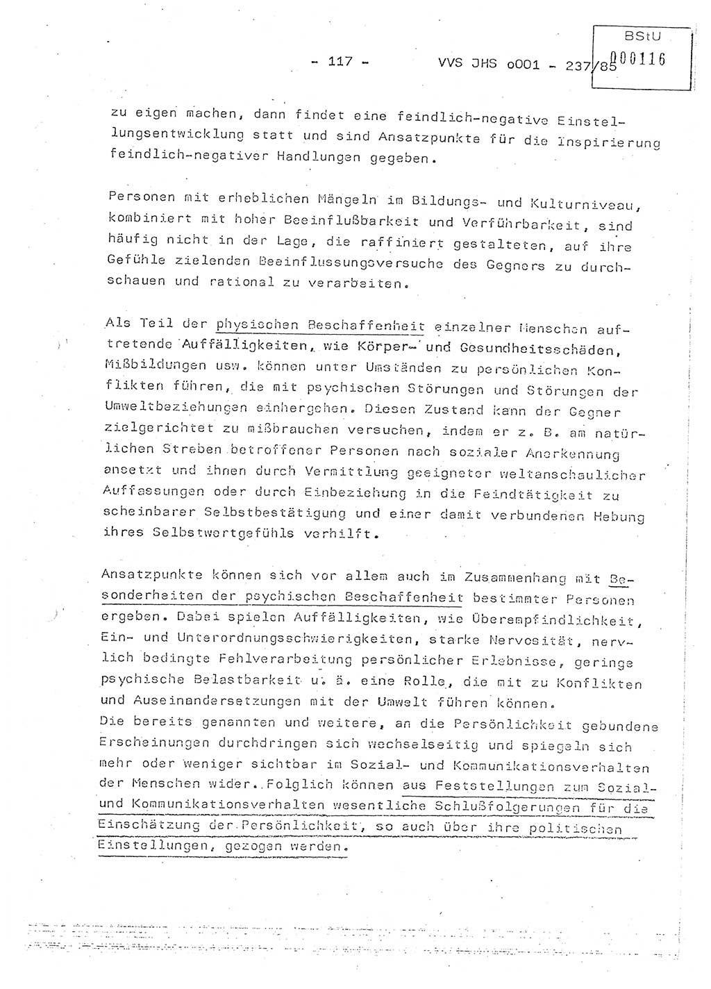 Dissertation Oberstleutnant Peter Jakulski (JHS), Oberstleutnat Christian Rudolph (HA Ⅸ), Major Horst Böttger (ZMD), Major Wolfgang Grüneberg (JHS), Major Albert Meutsch (JHS), Ministerium für Staatssicherheit (MfS) [Deutsche Demokratische Republik (DDR)], Juristische Hochschule (JHS), Vertrauliche Verschlußsache (VVS) o001-237/85, Potsdam 1985, Seite 117 (Diss. MfS DDR JHS VVS o001-237/85 1985, S. 117)