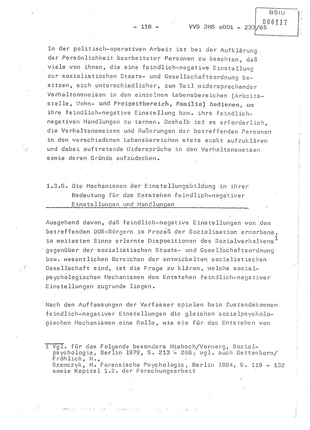 Dissertation Oberstleutnant Peter Jakulski (JHS), Oberstleutnat Christian Rudolph (HA Ⅸ), Major Horst Böttger (ZMD), Major Wolfgang Grüneberg (JHS), Major Albert Meutsch (JHS), Ministerium für Staatssicherheit (MfS) [Deutsche Demokratische Republik (DDR)], Juristische Hochschule (JHS), Vertrauliche Verschlußsache (VVS) o001-237/85, Potsdam 1985, Seite 118 (Diss. MfS DDR JHS VVS o001-237/85 1985, S. 118)