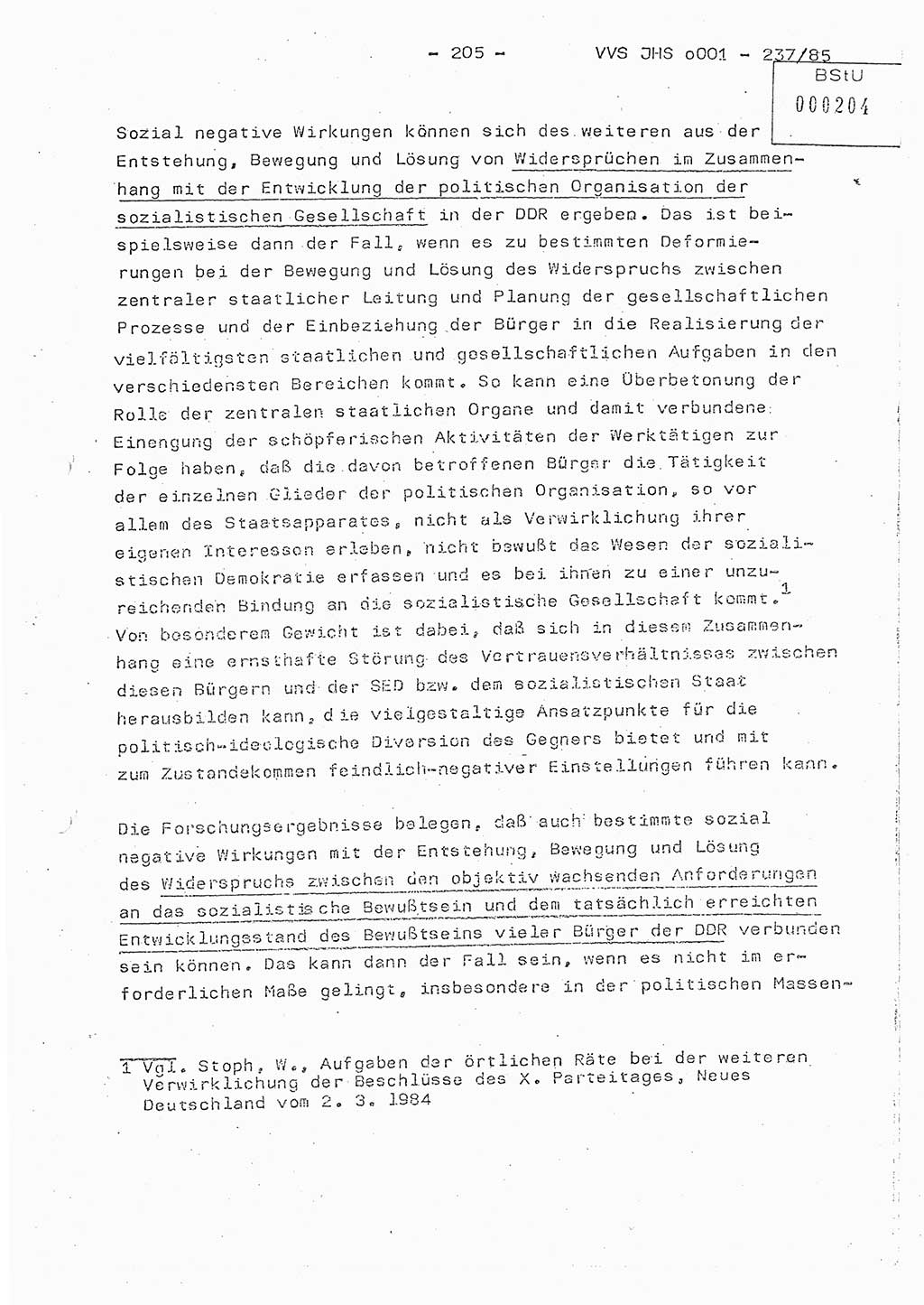 Dissertation Oberstleutnant Peter Jakulski (JHS), Oberstleutnat Christian Rudolph (HA Ⅸ), Major Horst Böttger (ZMD), Major Wolfgang Grüneberg (JHS), Major Albert Meutsch (JHS), Ministerium für Staatssicherheit (MfS) [Deutsche Demokratische Republik (DDR)], Juristische Hochschule (JHS), Vertrauliche Verschlußsache (VVS) o001-237/85, Potsdam 1985, Seite 205 (Diss. MfS DDR JHS VVS o001-237/85 1985, S. 205)