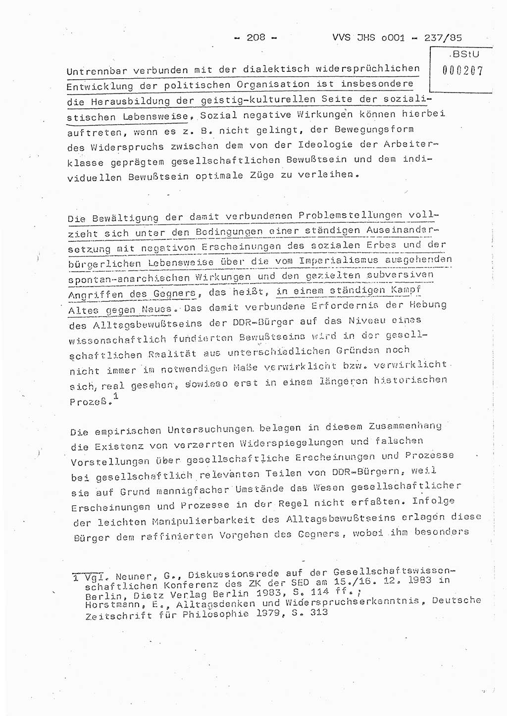 Dissertation Oberstleutnant Peter Jakulski (JHS), Oberstleutnat Christian Rudolph (HA Ⅸ), Major Horst Böttger (ZMD), Major Wolfgang Grüneberg (JHS), Major Albert Meutsch (JHS), Ministerium für Staatssicherheit (MfS) [Deutsche Demokratische Republik (DDR)], Juristische Hochschule (JHS), Vertrauliche Verschlußsache (VVS) o001-237/85, Potsdam 1985, Seite 208 (Diss. MfS DDR JHS VVS o001-237/85 1985, S. 208)