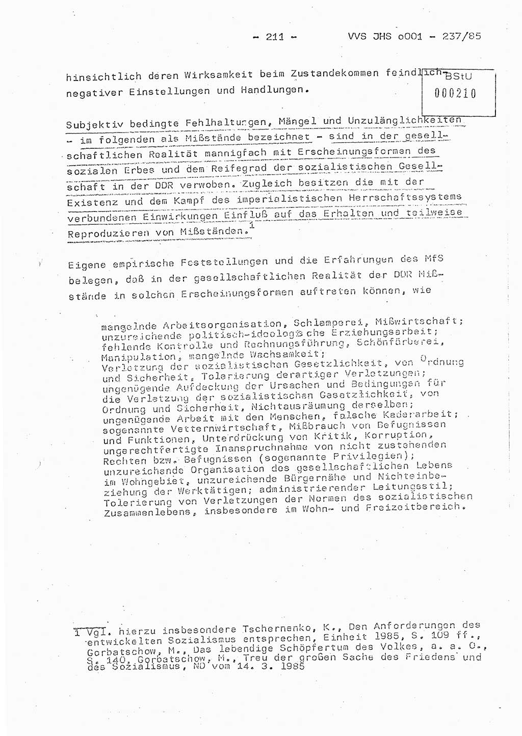 Dissertation Oberstleutnant Peter Jakulski (JHS), Oberstleutnat Christian Rudolph (HA Ⅸ), Major Horst Böttger (ZMD), Major Wolfgang Grüneberg (JHS), Major Albert Meutsch (JHS), Ministerium für Staatssicherheit (MfS) [Deutsche Demokratische Republik (DDR)], Juristische Hochschule (JHS), Vertrauliche Verschlußsache (VVS) o001-237/85, Potsdam 1985, Seite 211 (Diss. MfS DDR JHS VVS o001-237/85 1985, S. 211)