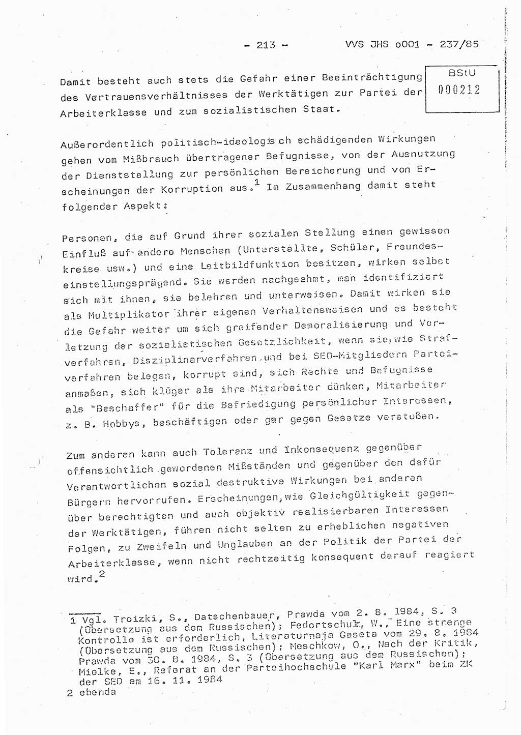 Dissertation Oberstleutnant Peter Jakulski (JHS), Oberstleutnat Christian Rudolph (HA Ⅸ), Major Horst Böttger (ZMD), Major Wolfgang Grüneberg (JHS), Major Albert Meutsch (JHS), Ministerium für Staatssicherheit (MfS) [Deutsche Demokratische Republik (DDR)], Juristische Hochschule (JHS), Vertrauliche Verschlußsache (VVS) o001-237/85, Potsdam 1985, Seite 213 (Diss. MfS DDR JHS VVS o001-237/85 1985, S. 213)
