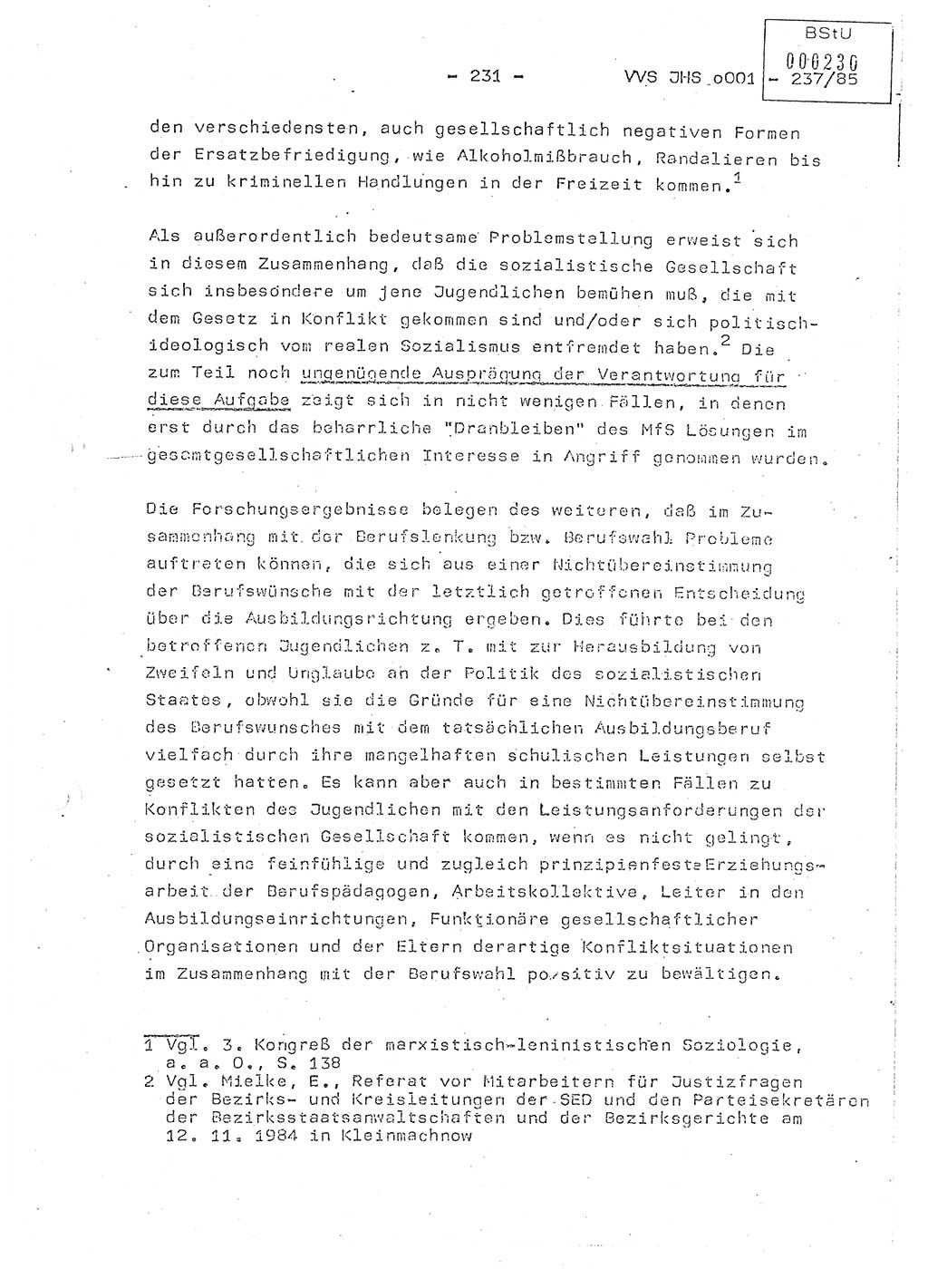 Dissertation Oberstleutnant Peter Jakulski (JHS), Oberstleutnat Christian Rudolph (HA Ⅸ), Major Horst Böttger (ZMD), Major Wolfgang Grüneberg (JHS), Major Albert Meutsch (JHS), Ministerium für Staatssicherheit (MfS) [Deutsche Demokratische Republik (DDR)], Juristische Hochschule (JHS), Vertrauliche Verschlußsache (VVS) o001-237/85, Potsdam 1985, Seite 231 (Diss. MfS DDR JHS VVS o001-237/85 1985, S. 231)