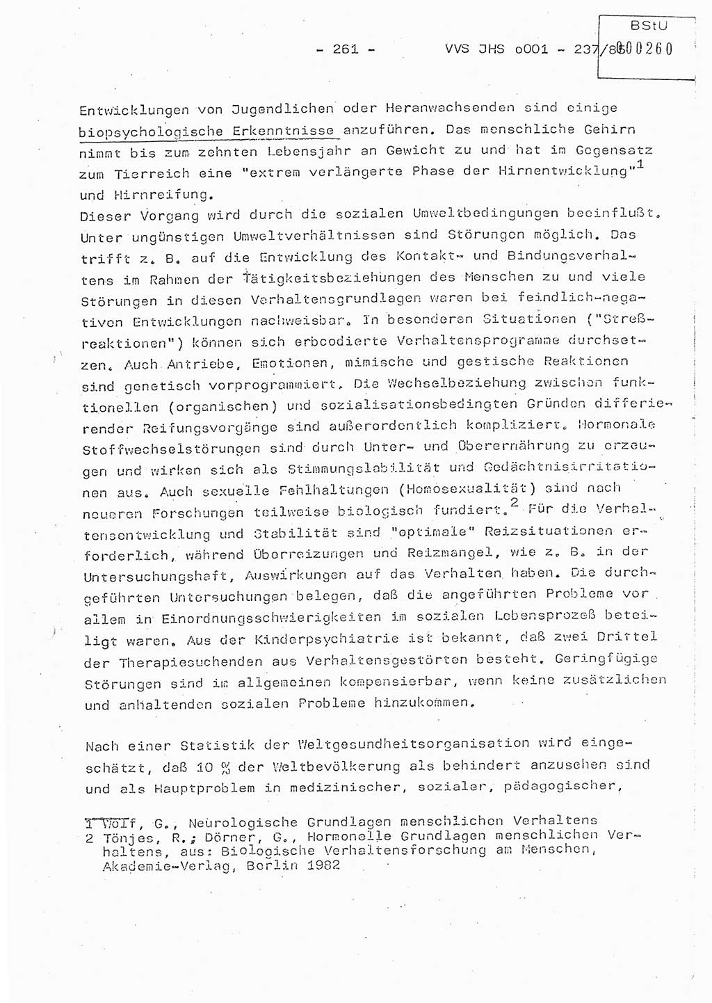 Dissertation Oberstleutnant Peter Jakulski (JHS), Oberstleutnat Christian Rudolph (HA Ⅸ), Major Horst Böttger (ZMD), Major Wolfgang Grüneberg (JHS), Major Albert Meutsch (JHS), Ministerium für Staatssicherheit (MfS) [Deutsche Demokratische Republik (DDR)], Juristische Hochschule (JHS), Vertrauliche Verschlußsache (VVS) o001-237/85, Potsdam 1985, Seite 261 (Diss. MfS DDR JHS VVS o001-237/85 1985, S. 261)