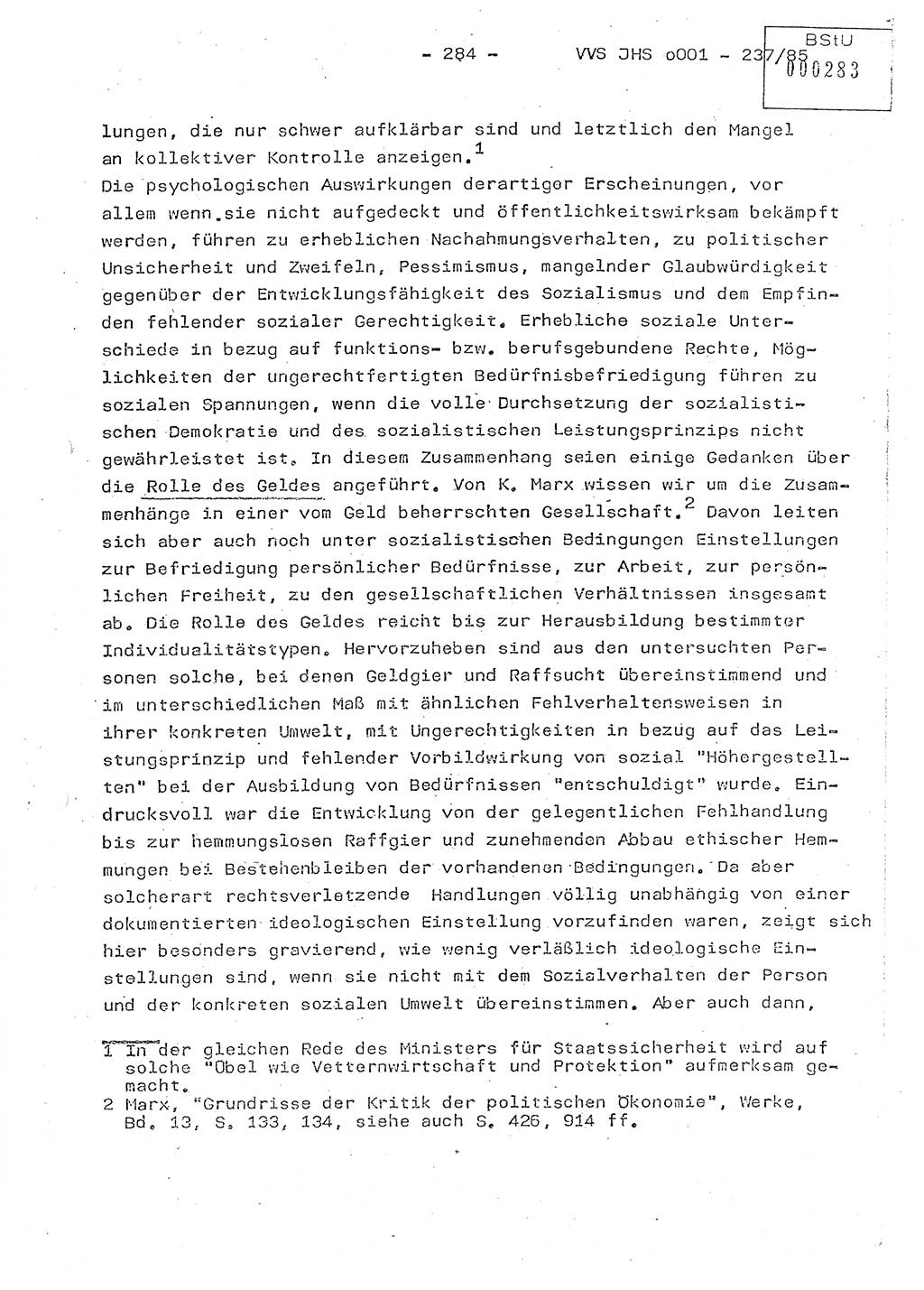 Dissertation Oberstleutnant Peter Jakulski (JHS), Oberstleutnat Christian Rudolph (HA Ⅸ), Major Horst Böttger (ZMD), Major Wolfgang Grüneberg (JHS), Major Albert Meutsch (JHS), Ministerium für Staatssicherheit (MfS) [Deutsche Demokratische Republik (DDR)], Juristische Hochschule (JHS), Vertrauliche Verschlußsache (VVS) o001-237/85, Potsdam 1985, Seite 284 (Diss. MfS DDR JHS VVS o001-237/85 1985, S. 284)