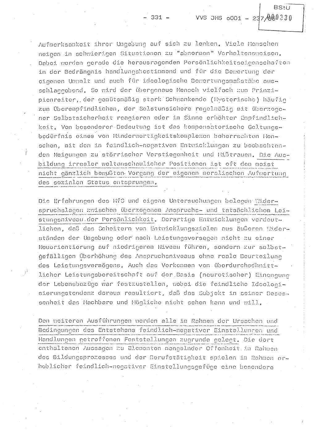 Dissertation Oberstleutnant Peter Jakulski (JHS), Oberstleutnat Christian Rudolph (HA Ⅸ), Major Horst Böttger (ZMD), Major Wolfgang Grüneberg (JHS), Major Albert Meutsch (JHS), Ministerium für Staatssicherheit (MfS) [Deutsche Demokratische Republik (DDR)], Juristische Hochschule (JHS), Vertrauliche Verschlußsache (VVS) o001-237/85, Potsdam 1985, Seite 331 (Diss. MfS DDR JHS VVS o001-237/85 1985, S. 331)