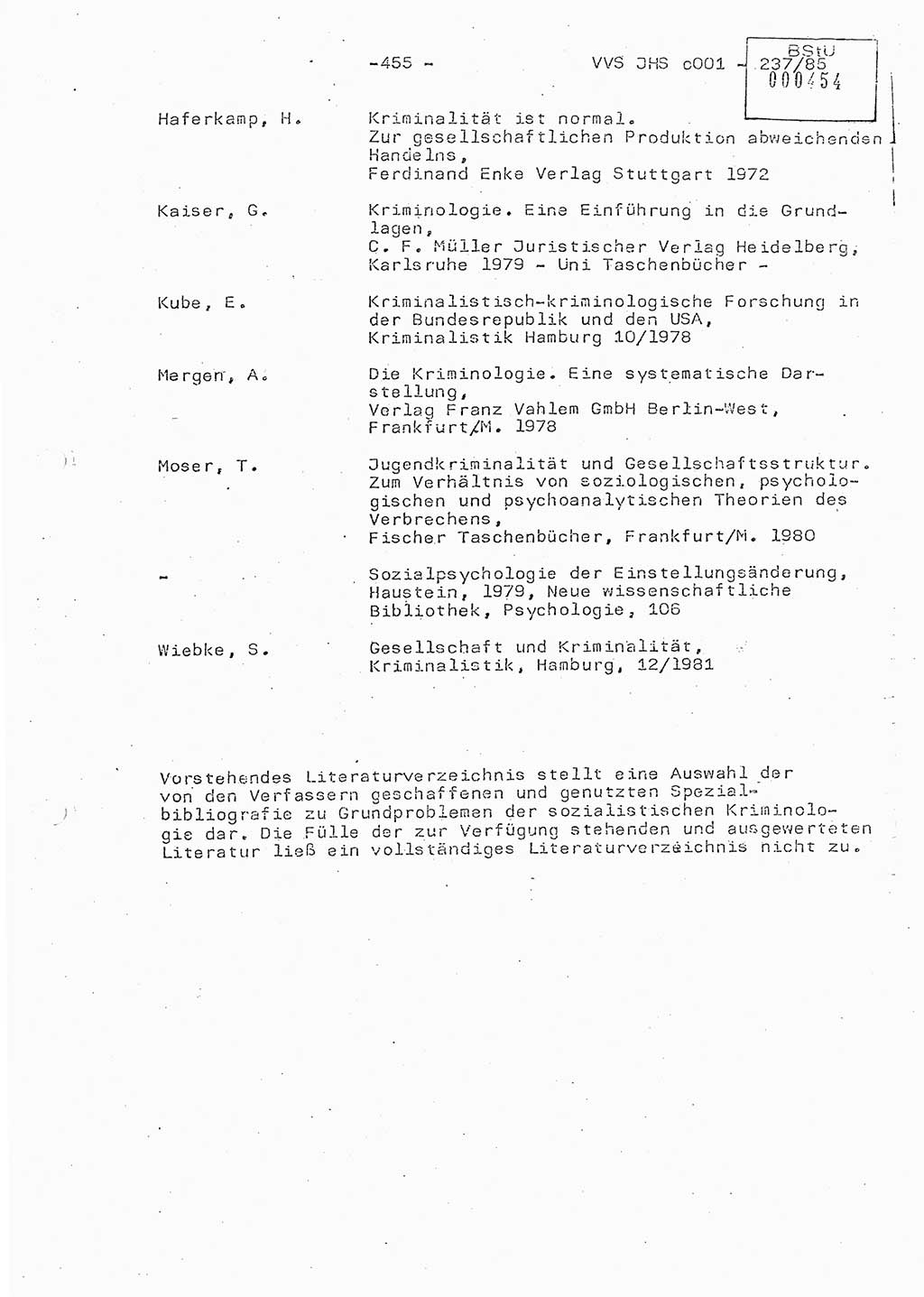 Dissertation Oberstleutnant Peter Jakulski (JHS), Oberstleutnat Christian Rudolph (HA Ⅸ), Major Horst Böttger (ZMD), Major Wolfgang Grüneberg (JHS), Major Albert Meutsch (JHS), Ministerium für Staatssicherheit (MfS) [Deutsche Demokratische Republik (DDR)], Juristische Hochschule (JHS), Vertrauliche Verschlußsache (VVS) o001-237/85, Potsdam 1985, Seite 455 (Diss. MfS DDR JHS VVS o001-237/85 1985, S. 455)