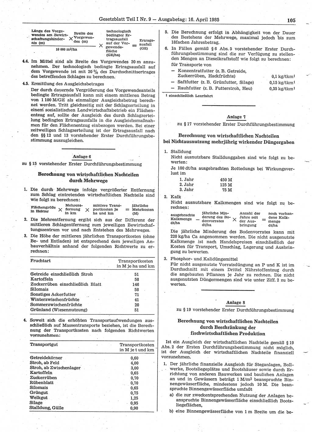 Gesetzblatt (GBl.) der Deutschen Demokratischen Republik (DDR) Teil Ⅰ 1985, Seite 105 (GBl. DDR Ⅰ 1985, S. 105)