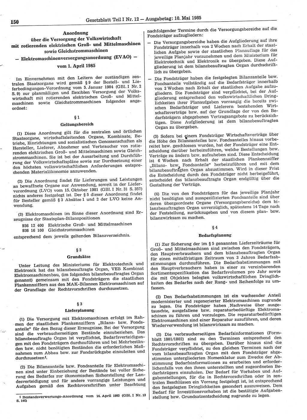 Gesetzblatt (GBl.) der Deutschen Demokratischen Republik (DDR) Teil Ⅰ 1985, Seite 150 (GBl. DDR Ⅰ 1985, S. 150)