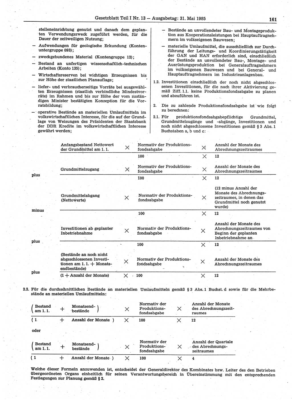 Gesetzblatt (GBl.) der Deutschen Demokratischen Republik (DDR) Teil Ⅰ 1985, Seite 161 (GBl. DDR Ⅰ 1985, S. 161)