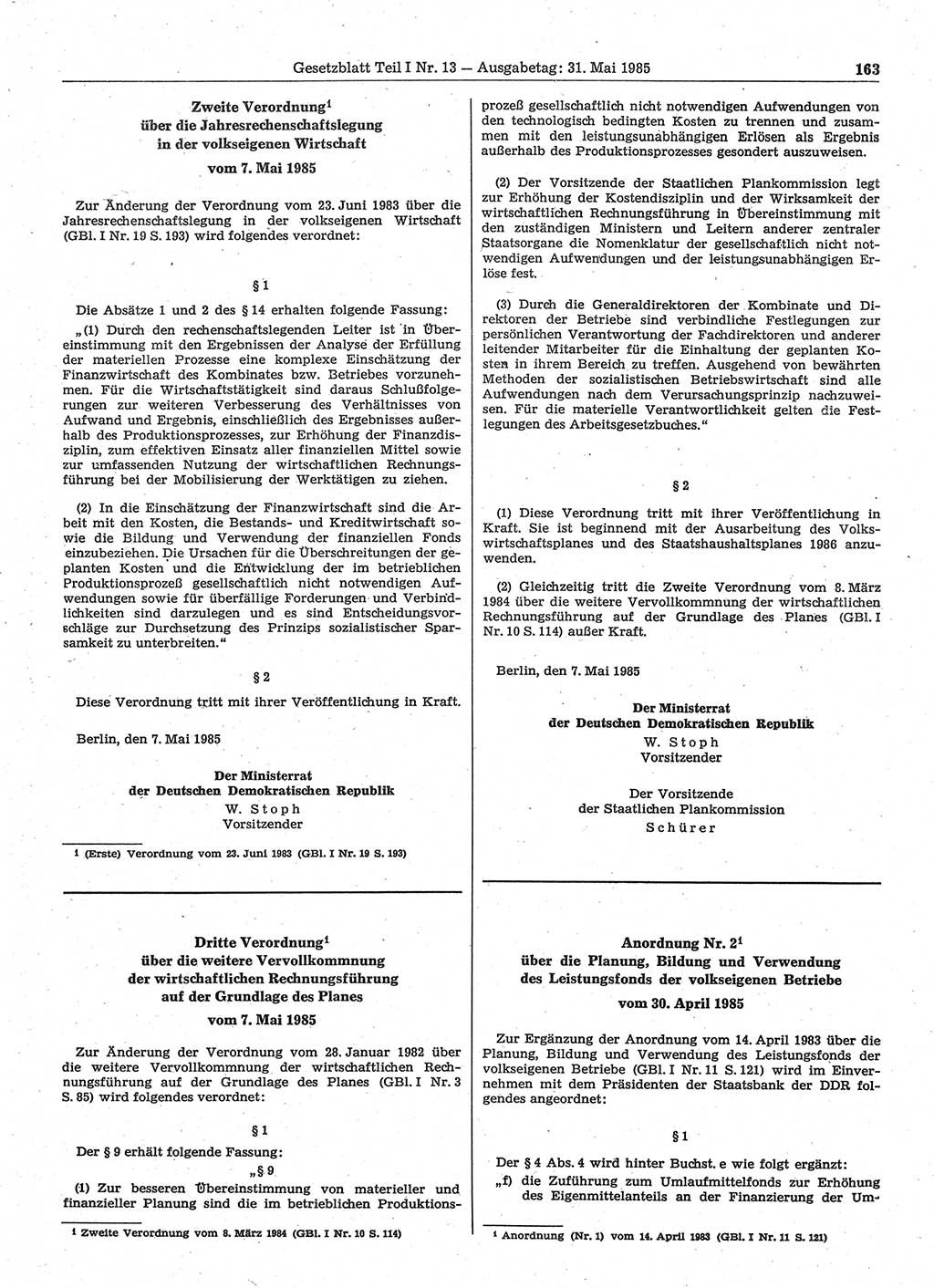 Gesetzblatt (GBl.) der Deutschen Demokratischen Republik (DDR) Teil Ⅰ 1985, Seite 163 (GBl. DDR Ⅰ 1985, S. 163)