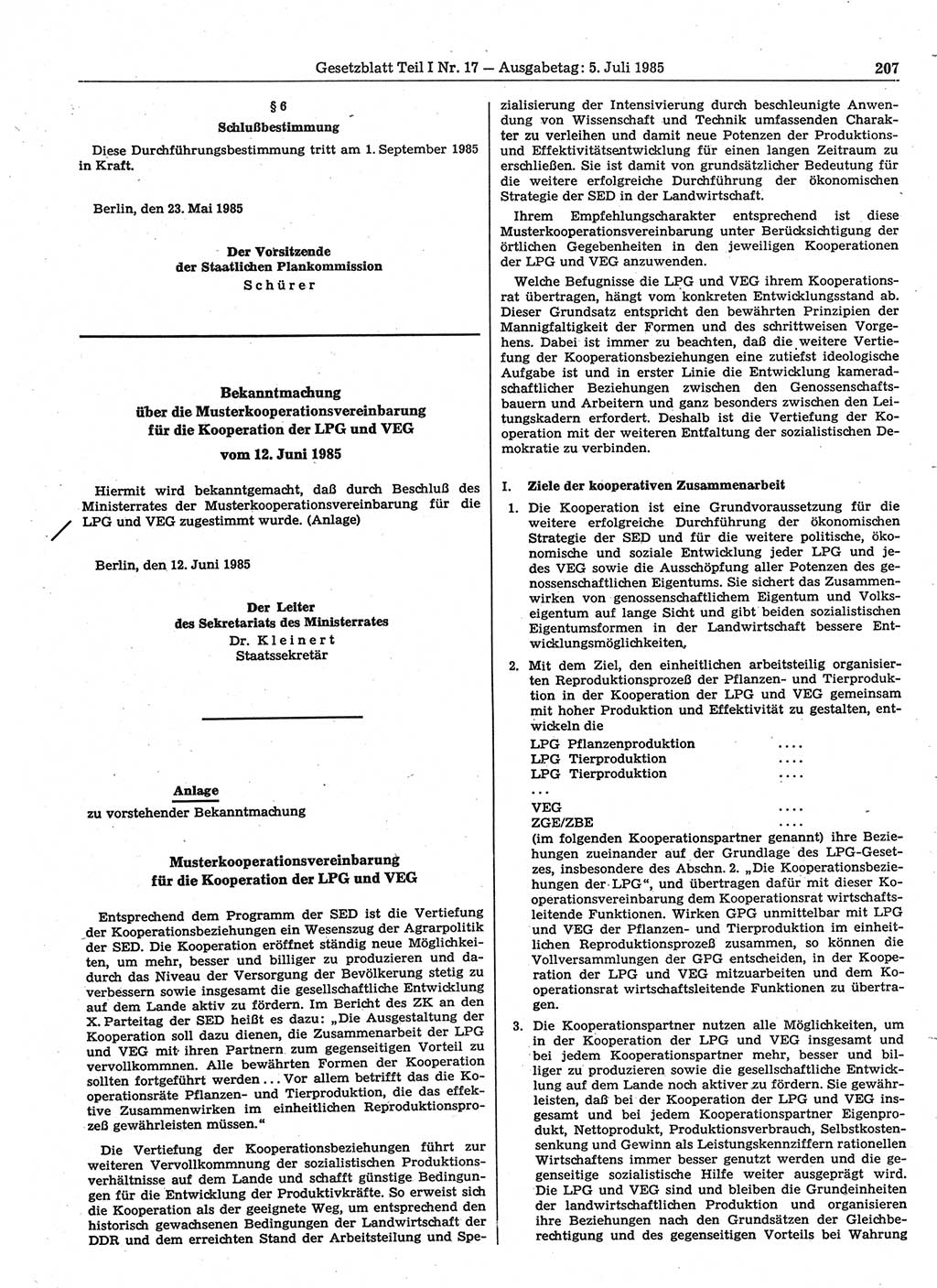 Gesetzblatt (GBl.) der Deutschen Demokratischen Republik (DDR) Teil Ⅰ 1985, Seite 207 (GBl. DDR Ⅰ 1985, S. 207)