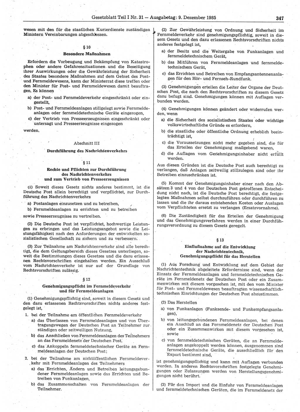 Gesetzblatt (GBl.) der Deutschen Demokratischen Republik (DDR) Teil Ⅰ 1985, Seite 347 (GBl. DDR Ⅰ 1985, S. 347)