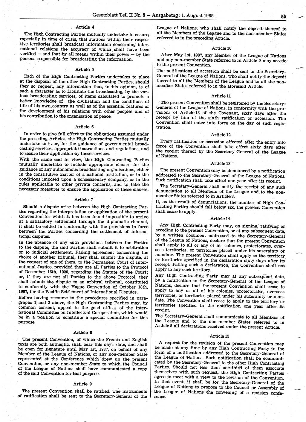 Gesetzblatt (GBl.) der Deutschen Demokratischen Republik (DDR) Teil ⅠⅠ 1985, Seite 55 (GBl. DDR ⅠⅠ 1985, S. 55)