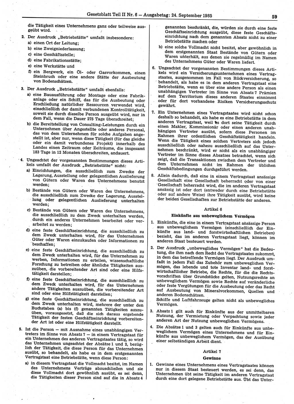 Gesetzblatt (GBl.) der Deutschen Demokratischen Republik (DDR) Teil ⅠⅠ 1985, Seite 59 (GBl. DDR ⅠⅠ 1985, S. 59)