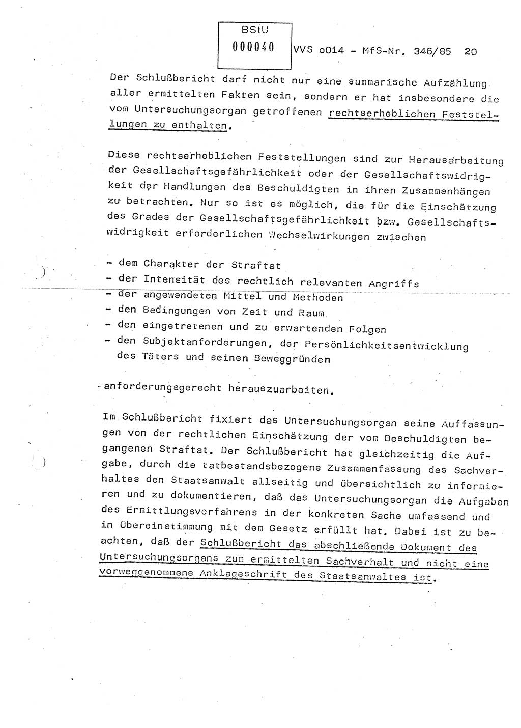 Lektion Ministerium für Staatssicherheit (MfS) [Deutsche Demokratische Republik (DDR)], Hauptabteilung (HA) Ⅸ, Vertrauliche Verschlußsache (VVS) o014-346/85, Berlin 1985, Seite 20 (Lekt. MfS DDR HA Ⅸ VVS o014-346/85 1985, S. 20)