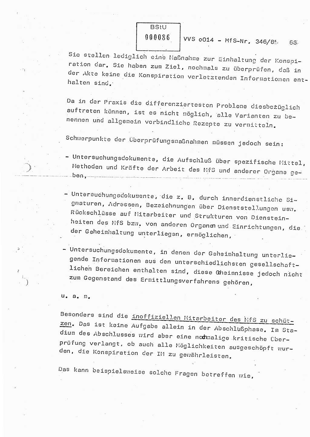 Lektion Ministerium für Staatssicherheit (MfS) [Deutsche Demokratische Republik (DDR)], Hauptabteilung (HA) Ⅸ, Vertrauliche Verschlußsache (VVS) o014-346/85, Berlin 1985, Seite 66 (Lekt. MfS DDR HA Ⅸ VVS o014-346/85 1985, S. 66)