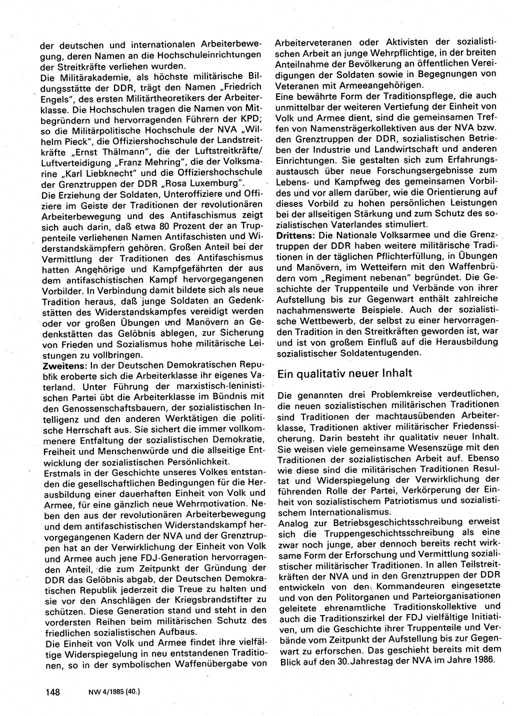 Neuer Weg (NW), Organ des Zentralkomitees (ZK) der SED (Sozialistische Einheitspartei Deutschlands) für Fragen des Parteilebens, 40. Jahrgang [Deutsche Demokratische Republik (DDR)] 1985, Seite 148 (NW ZK SED DDR 1985, S. 148)