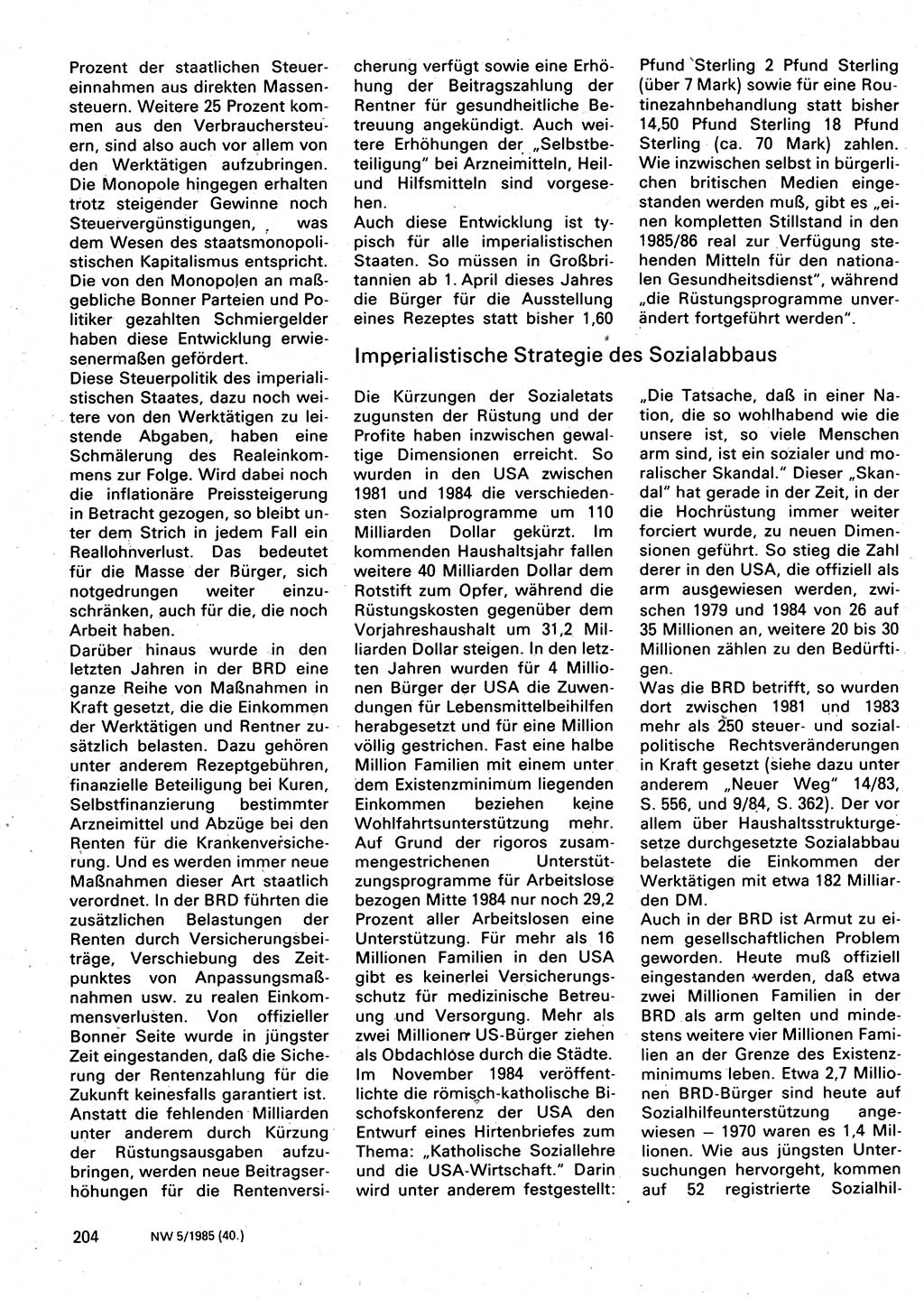Neuer Weg (NW), Organ des Zentralkomitees (ZK) der SED (Sozialistische Einheitspartei Deutschlands) für Fragen des Parteilebens, 40. Jahrgang [Deutsche Demokratische Republik (DDR)] 1985, Seite 204 (NW ZK SED DDR 1985, S. 204)